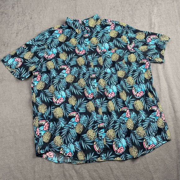 Foundry Supply Co Young Mens Size 3XLT Button Down Short Sleeve Parrot Pineapple - Picture 9 of 10